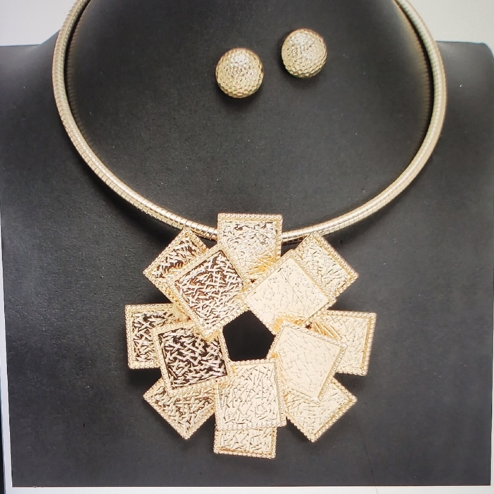 Gold Geometric Necklace and Earring Set